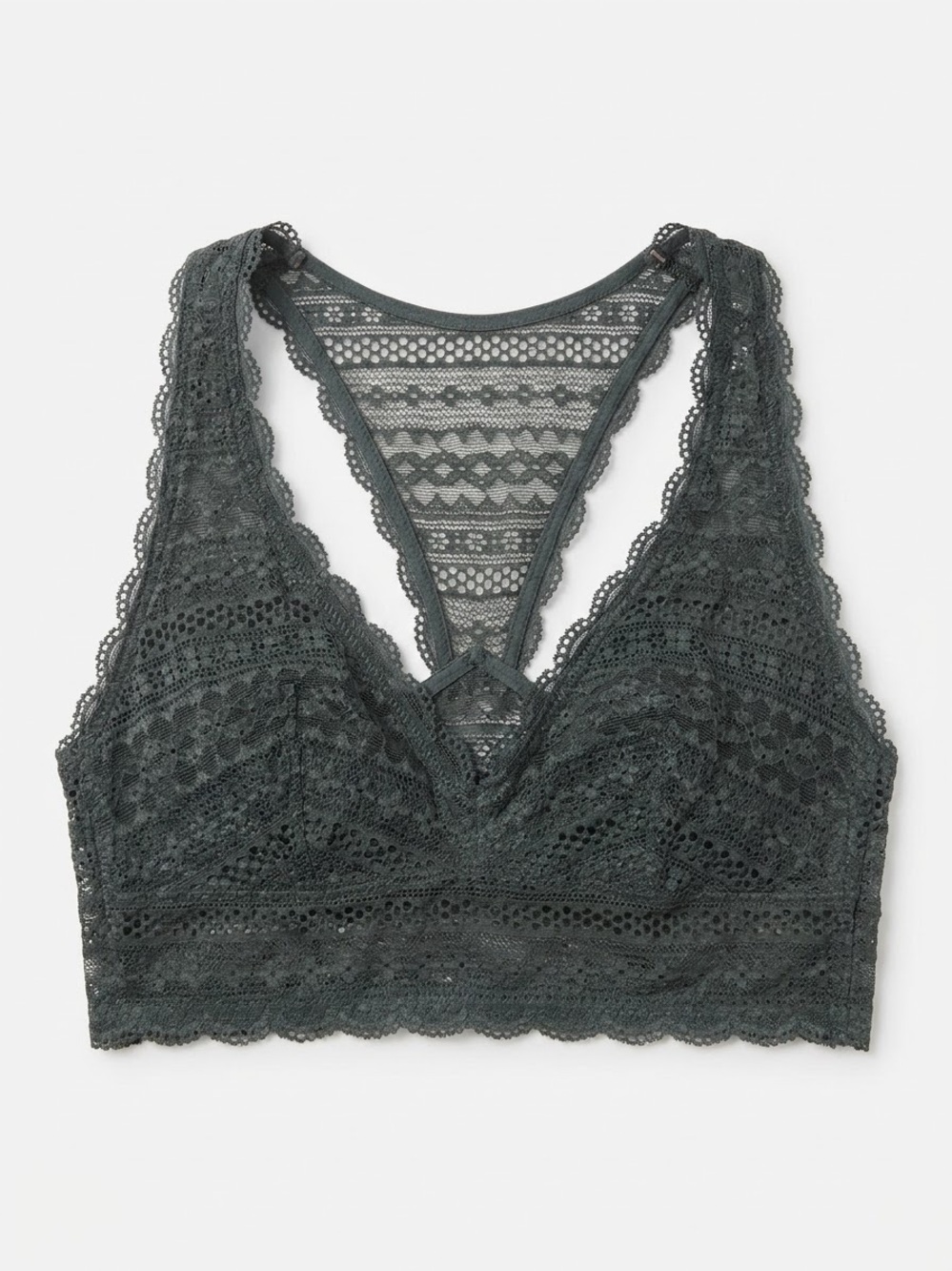 VICTORIAS SECRET Dark Sage Green Grey Floral Lace Racerback V-Neck Bralette XS
